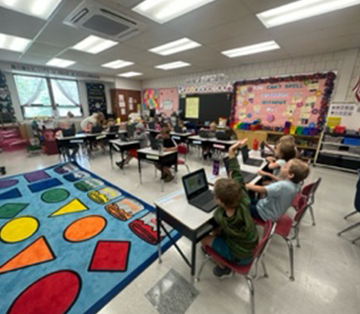 Colorful classroom engaged in learning